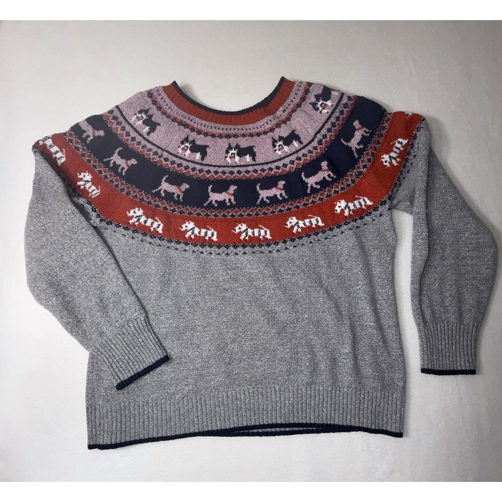 Holiday Time  Winter Sweater  Dog Themed  Sparkly Gray Blue Red Women's Size XXL